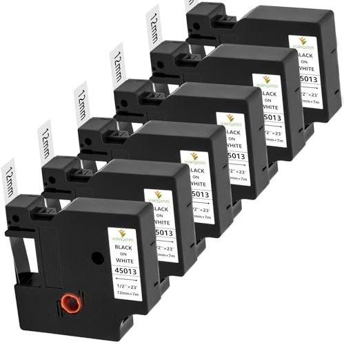 6x Yuanqimm 45013 S0720530 Kompatibel für Dymo D1 Etikettenband 12mm x 7m Schwarz auf Weiß D1 A45013 Schriftband, für LabelManager Executive 640 CB 160 210D 280 360D 420P PNP LabelWriter 450 Duo