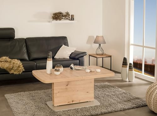 designimpex Vierhaus Couchtisch Wildeiche Silber Höhenverstellbar ausziehbar JM-01-01