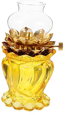 GOOHOCHY 1stück Kerosinlampe Aus Kristallglas Im Lotusdesign Einstellbare Lichtstärke Für Buddha-Dekoration Für Tempel Feste Und Wohnräume Zufälliger Glasschutz