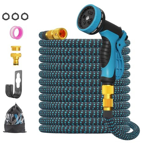 Flexibler Gartenschlauch 7.5m, Ausdehnbarer Wasserschlauch 3/4 zoll 1/2 zoll mit Schlauchhaken-10 Funktion Sprühdüse, Garden Hose Schlauch für Garten, Haustier, Autowäsche