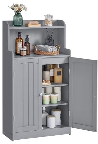 VASAGLE Bathroom Cabinet, Bathroom Storage Unit with 2 Doors, 2 Adjustable Shelves, 30 x 60 x 100 cm, Storage Cabinet, for Dining Room, Kitchen, Living Room, Dove Grey BBC770G02