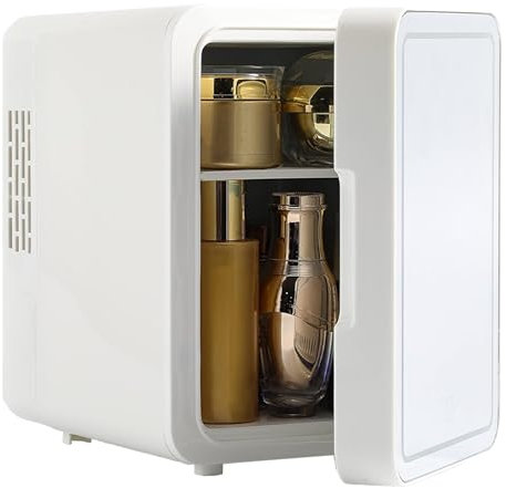 Mini Kühlschrank mit LED Spiegel 4L Kosmetikkühlschrank mit Spiegel Schönheitskühlschrank Make Up Kühlschrank Kühlgerät Mini Minikühlschrank Getränkekühlschrank Minibar Mini-Kühlschrank 3 Stufen LED