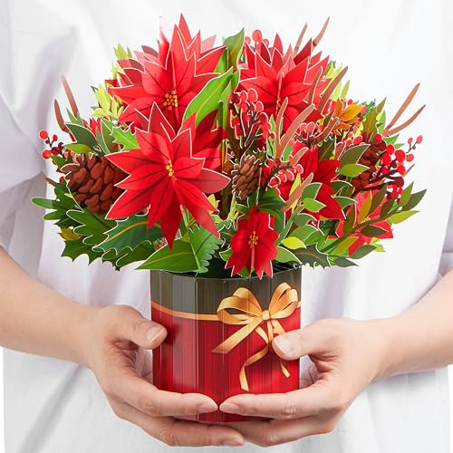 JOYIN Weihnachts-3D-Grußkarten mit ewigen Blumen und Umschlägen, weihnachtliche Pop-Up-Karten für Familienmitglieder, Weihnachtsdekoration, warme Geschenke, Thanksgiving und alle Gelegenheiten