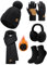 PASUDA Mütze Schal Handschuhe Set Damen Winter Warme Fleece Gefütterte Strickmütze mit Bommel Lang Schal Touchscreen Strickhandschuhe Plüsch Ohrenschützer Dicke Socken 5 Stück Set (Schwarz, One Size)