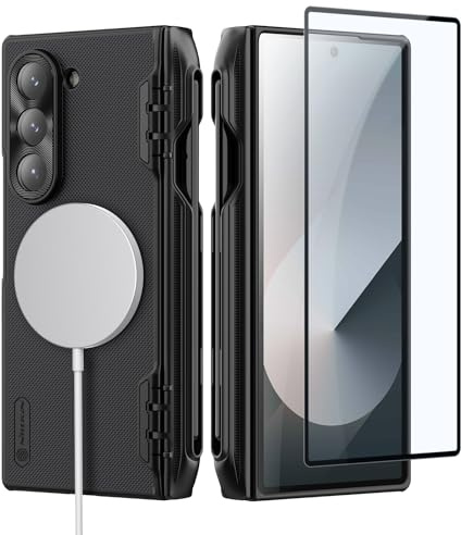 Nillkin für Magnetic Samsung Galaxy Z Fold 6 Hülle mit S Pen Halter,kompatibel mit Magsafe，[Scharnier Schutz][Built-in Screen Protector] Slim Fit Schutzhülle für Samsung Galaxy Z Fold 6,Schwarz