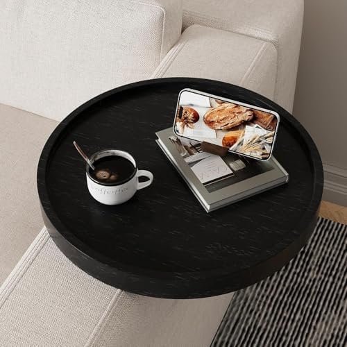 Semjar Natural Wood Sofa Arm Tray,Adjustable Couch Arm Tray with Phone Holder,Chair Arm Table for Wide Thin Couches Arms,Trayble Rest Table Couch Cup Holder Black