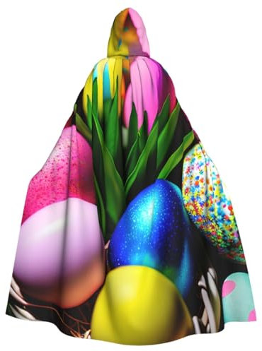 ETASUIOL Farbenfroher Ostereier-Druck, Halloween-Kapuzenumhang, volle Länge, Kapuzenumhang, Cosplay-Umhang, Hexenumhang, Kostüm