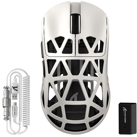 ATTACK SHARK R2PRO 45g Superlight Magnesiumlegierung Maus, PixArt PAW3950-Sensor, 42000 DPI, 8000Hz Kabellose Abfragerate, 2,4G/BT/Kabelgebundene Gaming-Mouse G502, mit Spiralkabel, PC/Mac, Retro