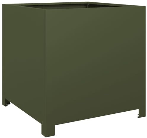 vidaXL Jardinière Vert Olive 50x50x50 cm Acier, planteur, jardinière de Patio, bac à Fleurs, jardinière d'extérieur, boîte à Fleurs, bac à Jardin