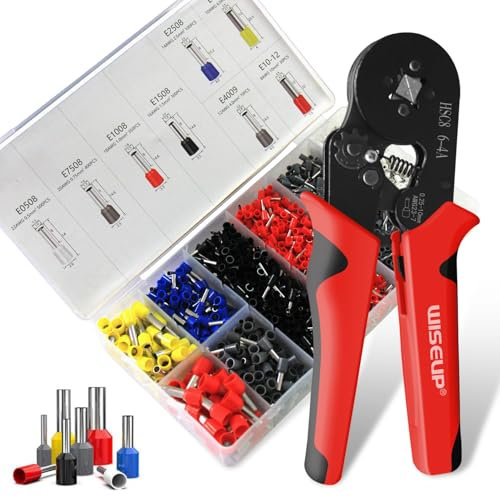 WISEUP Kit de herramientas de crimpado con 1250 conectores de alambre electricos, AWG23-7 autoajustables terminales de alambre de trinquete kit de crimpadora casquillos de extremo de alambre
