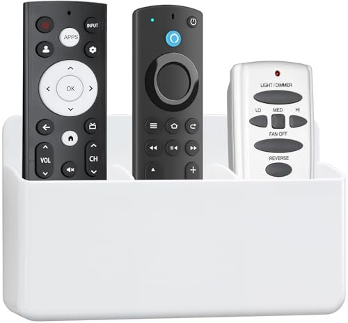 VACONICO Remote Control Holder, Wall Mounted Remote Holder, 3 Slot Self Adhesive TV Controller Holder, Pen Holder Storage Accessories for Home Office School (White)