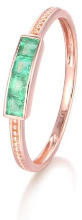 Skcess 9 Karat Roségold Ring für Freundin Grün Smaragd Quadrat, Verlobungsringe Runder Ring mit Grünem, Quadratischem Smaragd Ring Damen Größe 58 (18.5)