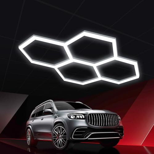 YuWangg Lampe led hexagone,plafonnier led nid d'abeille,lampe de garage hexagonale,1 à 8 trous au choix, adaptés aux garages, lave-autos, salles de fitness ou centres commerciaux,etc