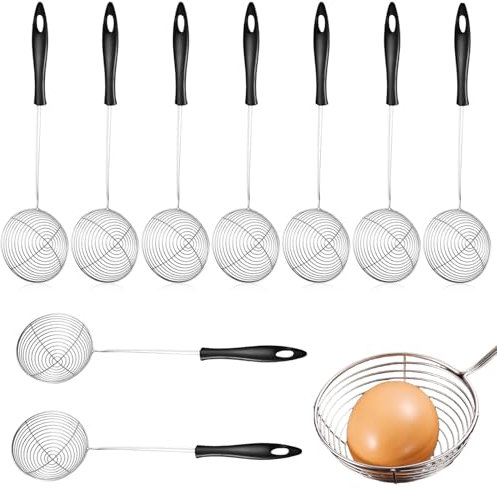 9 Stück Fondue Sieb: Premium Edelstahl Küchensieb mit Griffen, Feinmaschig Küchensieb, Praktischen Hot Pot Zubehör, Kescher für Fondue Sieb, Sieblöffel für Garen von Gemüse Pilzen Fleisch Fisch