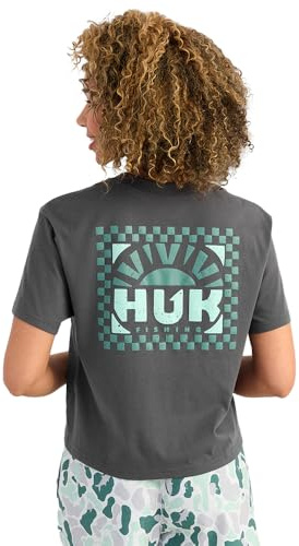 HUK Womens Pocket Tee, Comfortable Performance Fishing Short Sleeve T-Shirt with Chest Pocket for Women, Rising Sun - Volcanic Ash, XX-Large