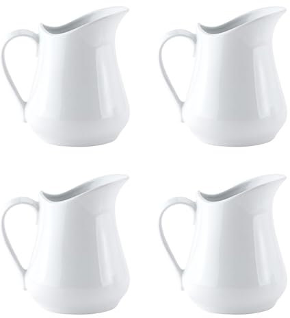 WestCH 4 Pièces Mini Pot à Lait avec Poignée 80ml Mini Pichet Lait Pot à Lait en Porcelaine Petits Pots à Lait En Céramique Pichet Céramique Lait pour Cuisine,Cafés,Hôtels,Lait,Café,Jus (Blanc)