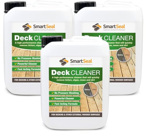 SmartSeal Deck Cleaner - Powerful And Efficient Composite Decking Cleaner & Fence Cleaner- No Pressure Washing - Concentrated Formula Decking Cleaner for Wood - Removes Algae Easily! (3 x 5 Litre)