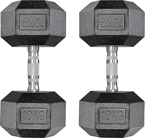 Kurzhanteln Set, Hexagon Hanteln | 2er Set 10-25 kg | Rutschsicher Ummantelt, Gummi Beschichtet Gusseisen Gewichte für Damen und Herren Krafttraining (2 x 10 kg- Schwarz)