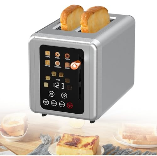 Tostadora inteligente con pantalla táctil, 6 tipos de pan, 6 configuraciones de tostado, funciones de cancelación y descongelación, temporizador digital, función de sonido, for tostar pan, bagels, muf