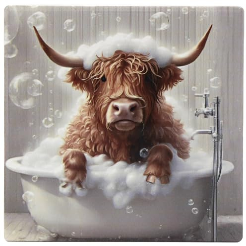 Lesser & Pavey Urban Art Highland Cow Bubble Bath Coast For Home & Office | Stylish Coasters For Kitchen & Dining | Durable Drink Coasters For Tabletops | Decorative Accessories for Drinks & Tables