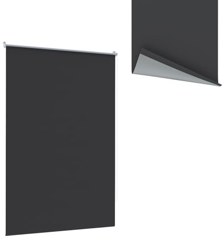LZQ Verdunklungsrollo Klemmfix ohne Bohren Rollos für Fenster & Türen 80 x 210 cm Schwarz Fensterrollo Seitenzugrollo