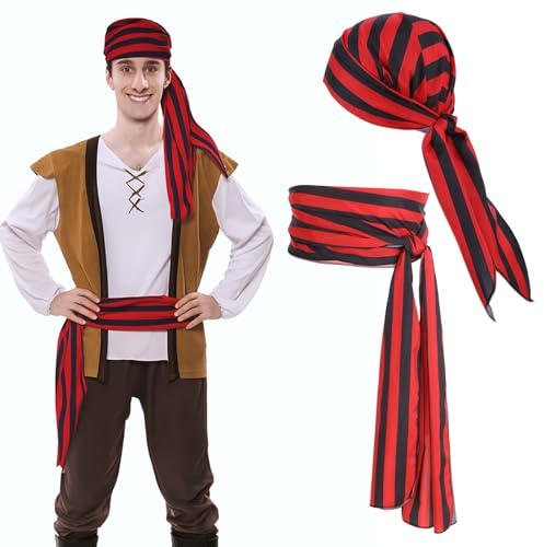 Piraten Kostüm Zubehör Set Piraten Schärpe Gürtel Stirnband Piratenkapitän Mittelalterliche Große Schärpe Piraten Kopftuch Piraten Accessoires Set für Halloween Piratenparty Cosplay Kinder Erwachsene