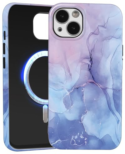 Saqmkil Coque Magnétique pour iPhone 14/iPhone 13, Compatible avec MagSafe, Aesthetic Design Marbre Motif Silicone Housse Étui Anti-Rayures Protection Etui Bumper Cover pour iPhone 13 6,1'', Violet