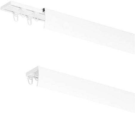 MDEKOR LED-tauglich Vorhangschiene aus Aluminium 550 cm für Deckenmontage - ZWEISEITIGE Schiene in Weiß mit stabilen METALL-Halterungen, inkl. mit Gleitern/Haken selbstklebende Abdeckblende