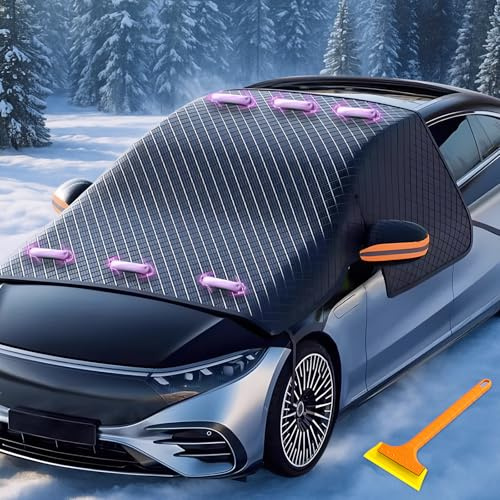 Frontscheibenabdeckung Auto, Winter Windschutzscheibenabdeckung, Universal Autoscheibenabdeckung mit 6 Magnet, 3-Fenster-Frontscheibenabdeckung mit Eiskratzer, gegen Schnee, Sonne, EIS (Schwarz)