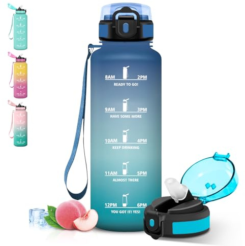 Grsta Trinkflasche 1 5 liter Auslaufsichere, Wasserflasche mit Strohhalm, Sichere Verriegelung, Trinkflasche Sport, Mit Zeitmarkierung und Schnürung, Flasche für Travel, Sprudel, Büro