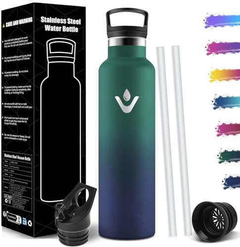 Trinkflasche 1L BPA-Frei, Trinkflasche Edelstahl, Thermosflasche, Auslaufsichere Isolierflasche Doppelwandig, Wasserflasche, Thermoskanne, mit Strohhalm, Trinkflasche Kohlensäure Geeignet
