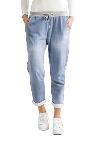 Damen Jogginghose, Bequeme Sweatpants im Boyfriend-Style, Weiche Baumwollmischung, Größen 36 bis 46 Freizeit und Sporthose (DE/NL/SE/PL, Bundweite, 46, Regular, Regular, 44-46, Sky Blue Denim)
