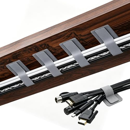 50 PCS Grey Cable Ties, Self Adhesive Cable Clips, Adjustable Under Desk Cable Organiser, Reusable Cable Tidy for Home Office PC TV Router Ethernet Wire Cable Management