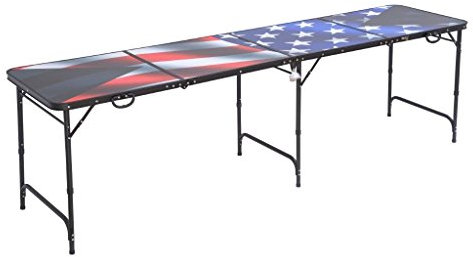 Red Cup Pong BPT-USFLAG8-B American Flag 8' Beer Pong Table, Red, White, and Blue with Black Frame