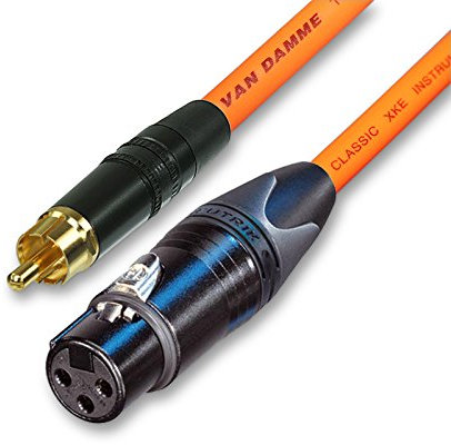 Gold Plated RCA to Female XLR. Quality Black Van Damme un-balanced instrument Cable (10m, Orange)