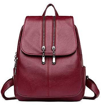 Kris Anna Damen Reißverschluss Casual Rucksack Handtasche aus PU-Leder Weinrot EINWEG