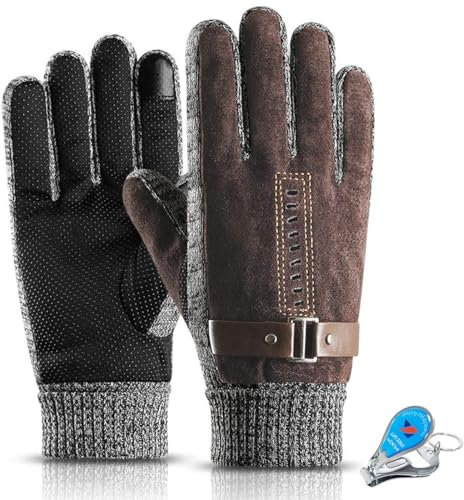 KXF Thermo-Handschuhe für Herren, Leder, Winter, wasserdicht, dick, warm, mit Fleece gefüttert, winddicht, kältebeständig, Touchscreen-Handschuh für Radfahren, Fahren, Laufen, Camping, Wandern