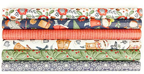 Papierdrachen 6 Bögen Weihnachts Geschenkpapier 70x50cm doppelseitig bedruckt - 6 verschiedene Designs hochwertig auf 100g/m² Papier - Motiv Schlittschuhläuferin