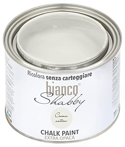 biancoShabby® Chalk Paint Pintura Shabby Chic Vintage para Muebles y Paredes Extra Mate vuelva a dar color fácilmente todo tipo de material sin lijar (500 ml (Paquete de 1), Crema Antigua)