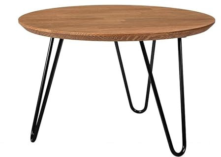 Kalmar Kaffee Runder Couchtisch aus Eichenholz - 50x50x31cm - Kleiner Beistelltisch mit Metallbeinen
