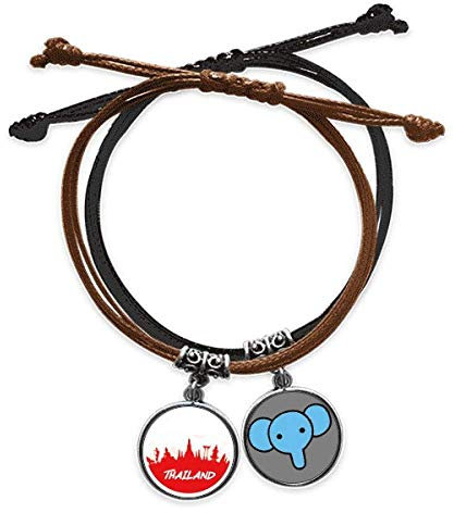 Red Silhouette Landmark Thailand Armband Seil Handkette Leder Elefant Armband