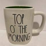 Rae Dunn Tasse TOP'O THE MORNING, Saint Patrick's Day, grüne Innenseite, doppelseitig, Keramik