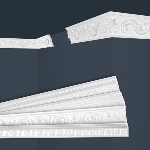 Marbet Deckenleisten weiß Sparpaket aus Styropor EPS - Stuckleisten gemustert, im traditionellen Design - (40 Meter B-51) Stuck Winkelleisten Wandleisten