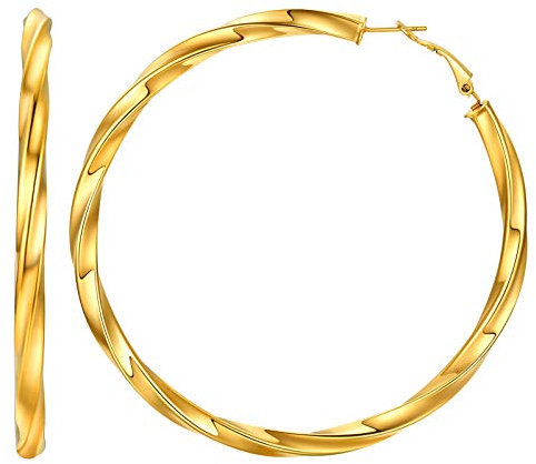 Créoles Or Femme Torsadé Boucle d Oreille Acier Inoxydable Clou d'oreille Fille Grand Cercle Anneau Cerceau 60 mm Bijoux Cadeau Saint Valentin Fille Mariage Noël Anniversaire Couple Amour