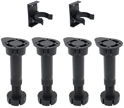 Lot de 4 pieds de meuble de cuisine en plastique noir Hauteur réglable de 100 mm à 130 mm