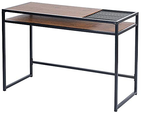 BAKAJI Computer-Schreibtisch, Arbeitstisch, PC-Tischplatte, MDF-Platte mit Metallrahmen und Ablagefach, Dokumentenhalter für Zuhause, Büro, modernes Industrie-Design, 120 x 90 x 75 cm