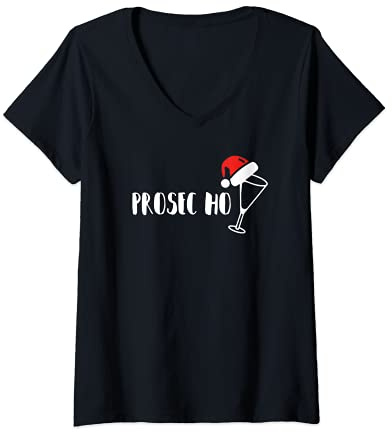 Damen Lustige Weihnachten Prosecco Santa Mütze Prosec Ho Sekt T-Shirt mit V-Ausschnitt