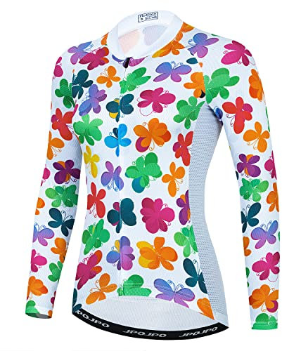 Damen Fahrradtrikot Langarm Fahrradbekleidung Sport Tops, Blume, M