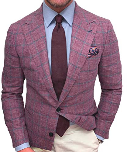 Onsoyours Giacca Blazer Uomo A Quadri Abito Slim Fit Giacche Vintage Plaid con Button Elegante Suit Cappotto Casual Affari Formale Cena Blazer A Rosa XL