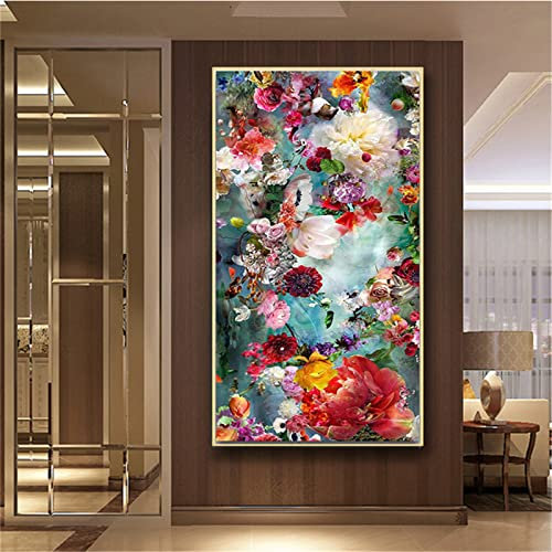 Diamond Painting 5D Kits Complets Fleurs lumineuses Grande Taille Broderie Diamant Point De Croix Strass Peinture Diamant Arts Craft pour Adultes Enfant Home Décoration Murale 50x100cm
